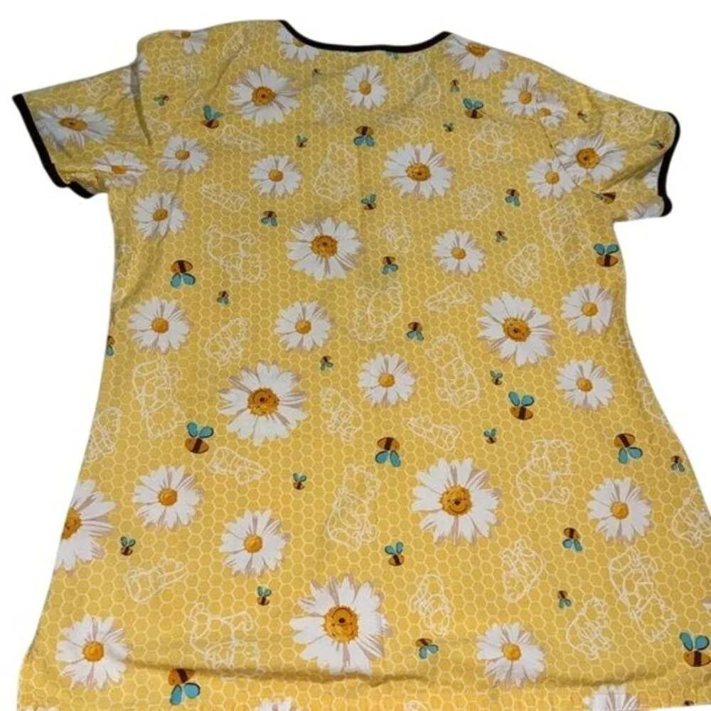 Disney Winnie The Pooh "Dont Forget To Smile Today" Yellow Scrub Top Medium - Picture 6 of 8